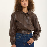Brown Faux Leather Bomber Jacket