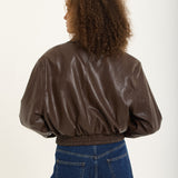 Brown Faux Leather Bomber Jacket