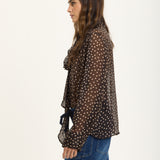 Silk Blend Polka Dot Sheer Bow Blouse