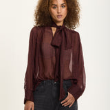 Silk Blend Polka Dot Sheer Bow Blouse