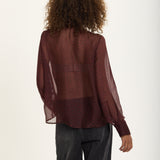 Silk Blend Polka Dot Sheer Bow Blouse