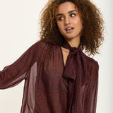 Silk Blend Polka Dot Sheer Bow Blouse