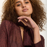 Silk Blend Polka Dot Sheer Bow Blouse