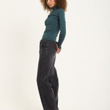 Green Rhinestone Detail Roll Neck Top