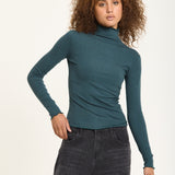 Green Rhinestone Detail Roll Neck Top