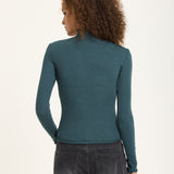 Green Rhinestone Detail Roll Neck Top