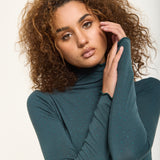 Green Rhinestone Detail Roll Neck Top