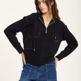 Black Utility Zip Knit Jacket with Hood