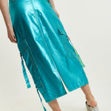 House Of Holland Metallic Blue Midi Skirt