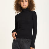 Black Rhinestone Detail Roll Neck Top