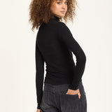 Black Rhinestone Detail Roll Neck Top