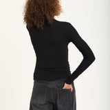 Black Rhinestone Detail Roll Neck Top