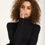 Black Rhinestone Detail Roll Neck Top