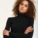 Black Rhinestone Detail Roll Neck Top