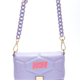 House Of Holland Small Cross Body Bag In Purple With A Chain Detail Strap And Printed Logo