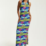 House of Holland Printed Multicolour Maxi Dress With Cut Out Details