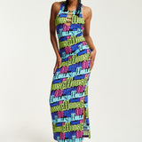 House of Holland Printed Multicolour Maxi Dress With Cut Out Details