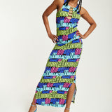 House of Holland Printed Multicolour Maxi Dress With Cut Out Details