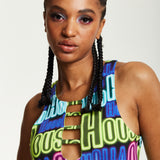 House of Holland Printed Multicolour Maxi Dress With Cut Out Details