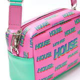 House Of Holland Cross Body Bag In Pink And Mint With ‘House’ Print