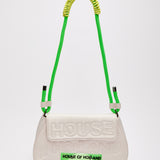 House Of Holland Saddle Bag White And Neon Green With Quilted Logo