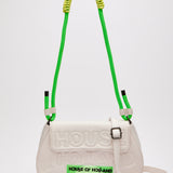 House Of Holland Saddle Bag White And Neon Green With Quilted Logo