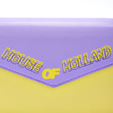 House Of Holland Cross Body Bag In Purple And Yellow With A Chain Detail Strap And Printed Logo