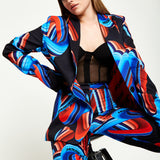 House Of Holland Abstract Print Blazer In Black, Red And Blue