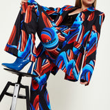 House Of Holland Abstract Print Blazer In Black, Red And Blue