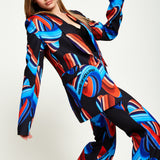 House Of Holland Abstract Print Blazer In Black, Red And Blue