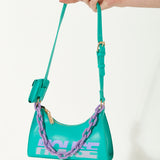 House Of Holland Shoulder Bag In Turquoise With ‘House’ Print