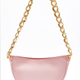 House Of Holland Shoulder Bag In Baby Pink With A Gold Chain Strap And Printed Logo