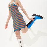 House of Holland Stripe Knitted Mini Dress in Blue and Orange