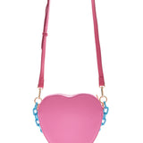 House Of Holland Heart Shape Cross Body Bag In Pink With A Chain Detail And Printed Logo