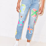 House of Holland Cross Transfer Print Boyfriend Jean