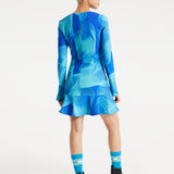 House Of Holland Aqua Mesh Abstract Wire Print Long Sleeve Dress With A Front Cut Out Detail