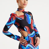 House Of Holland Abstract Print Midi Dress With Front Cut Out Detail