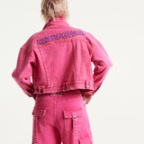 House of Holland Oversized Hot Pink Denim Jacket With Studs