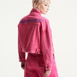 House of Holland Oversized Hot Pink Denim Jacket With Studs