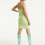 House Of Holland Green Knitted Mini Dress With Tie Detail