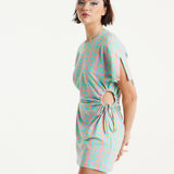 House Of Holland Logo Printed Mini Jersey Dress with Cut Out Details and Short Sleeves