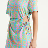 House Of Holland Logo Printed Mini Jersey Dress with Cut Out Details and Short Sleeves