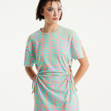 House Of Holland Logo Printed Mini Jersey Dress with Cut Out Details and Short Sleeves