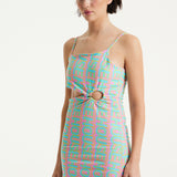 House Of Holland Logo Printed Jersey Mini Dress in Blue and Pink