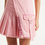 House of Holland Light Pink Denim Studded Pleated Skirt