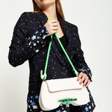 House Of Holland Saddle Bag White And Neon Green With Quilted Logo