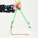 House Of Holland Saddle Bag White And Neon Green With Quilted Logo