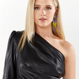 House Of Holland Asymmetric Wet-Look Mini Dress in Black