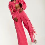 House of Holland Oversized Hot Pink Denim Jacket With Studs