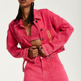 House of Holland Oversized Hot Pink Denim Jacket With Studs